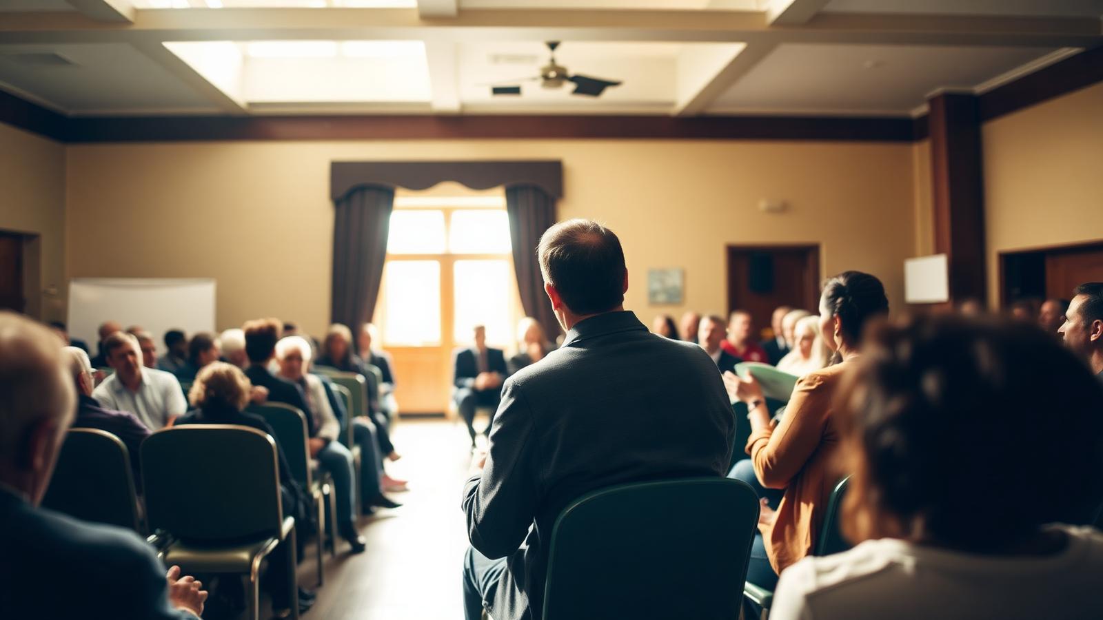 A speaker presenting to a seated audience at a community skills event